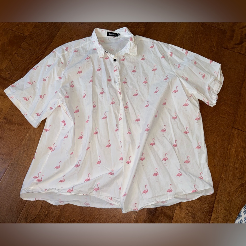 White tropical Flamingo Print Men's Shirt 3XL
